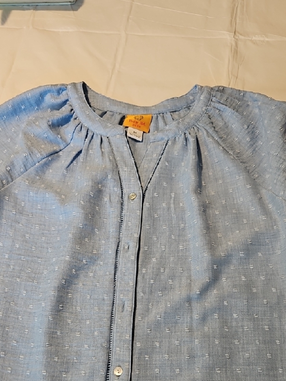Ruby Rd. Light Blue Textured Button-Front Blouse - Picture 4 of 7